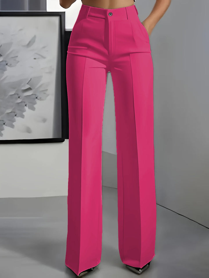 High-waisted straight-leg trousers in pink, button closure, straight legs.