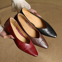 Maroon and black genuine leather mules with almond toe, slip-on style