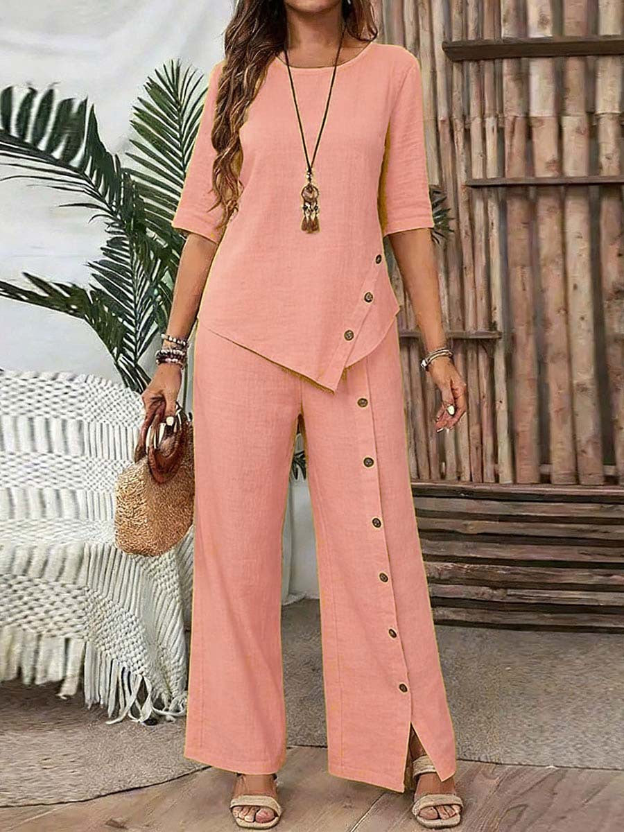 Maren | Button-Trim Wide-Leg Set