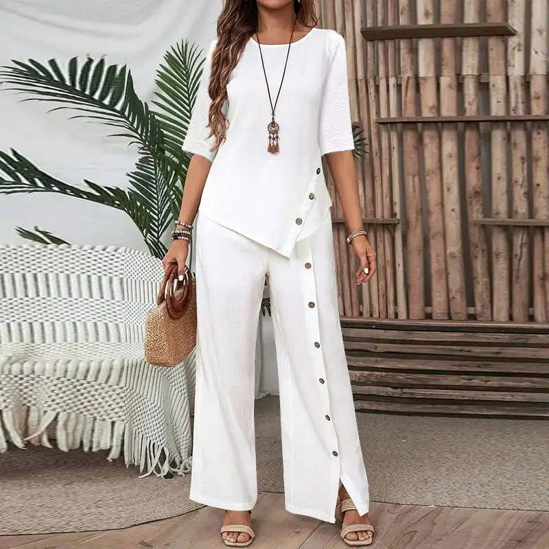 Maren | Button-Trim Wide-Leg Set