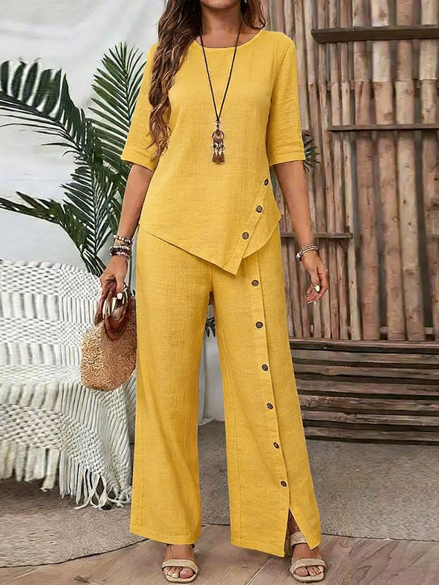 Maren | Button-Trim Wide-Leg Set