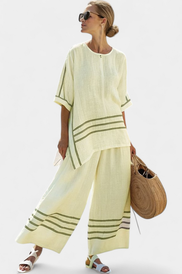 Wynric | Sophisticated Striped Asymmetrical Top & Bold Pants