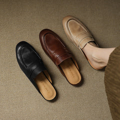 Set of leather mules: black and brown pairs shown side by side