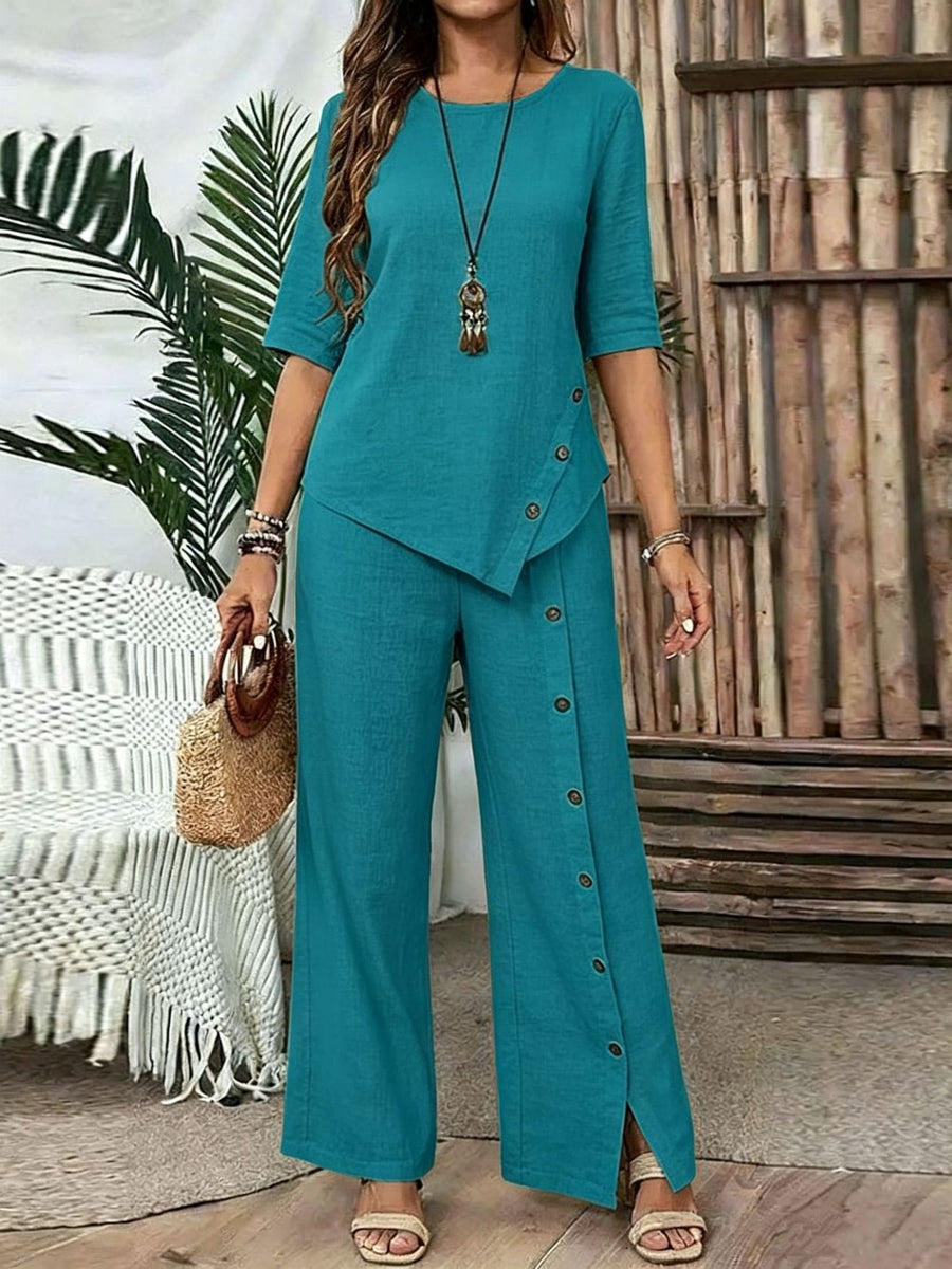 Maren | Button-Trim Wide-Leg Set