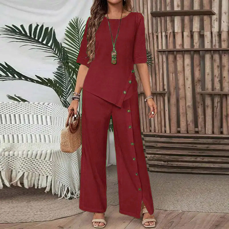 Maren | Button-Trim Wide-Leg Set