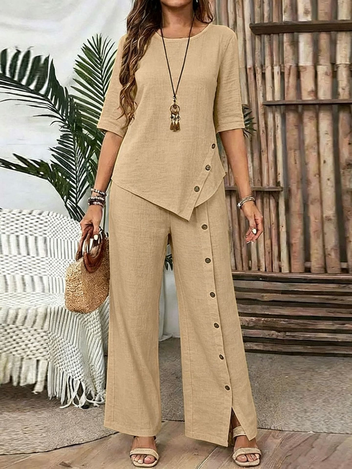 Maren | Button-Trim Wide-Leg Set