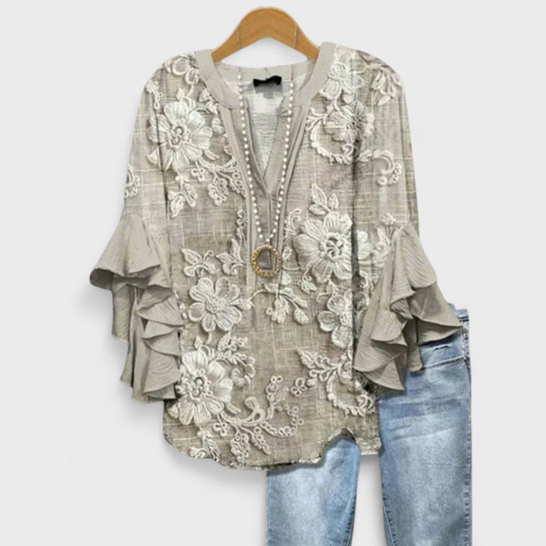 Amelie | V-Neck Ruffle Sleeve Blouse