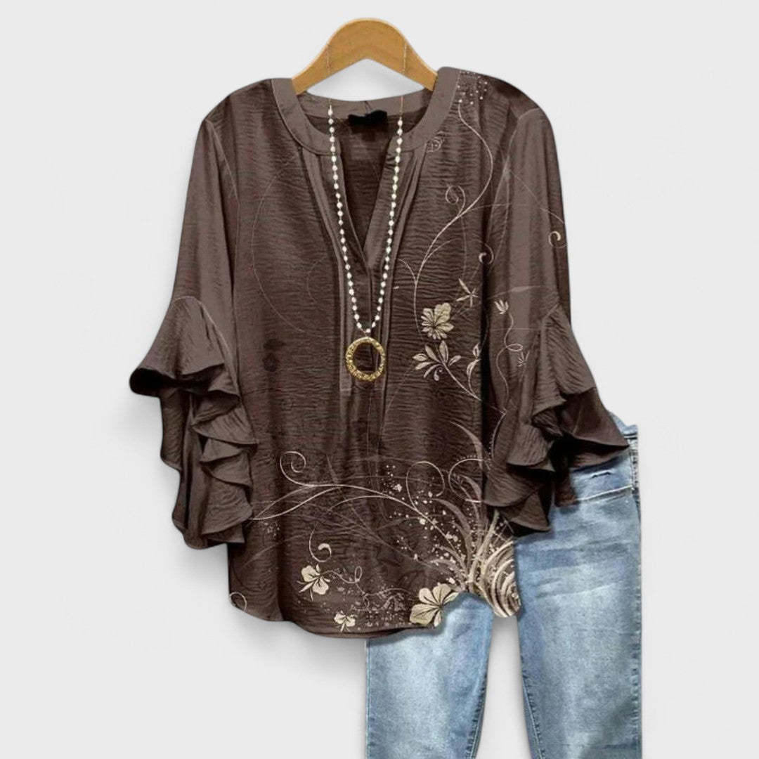 Amelie | V-Neck Ruffle Sleeve Blouse