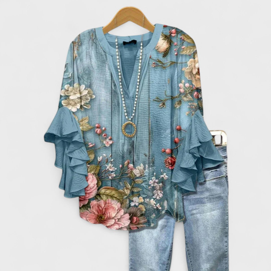 Amelie | V-Neck Ruffle Sleeve Blouse