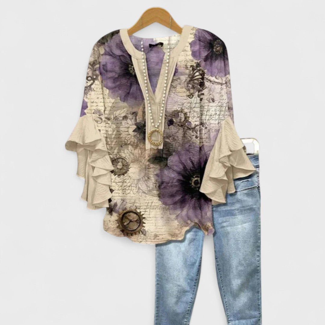 Amelie | V-Neck Ruffle Sleeve Blouse