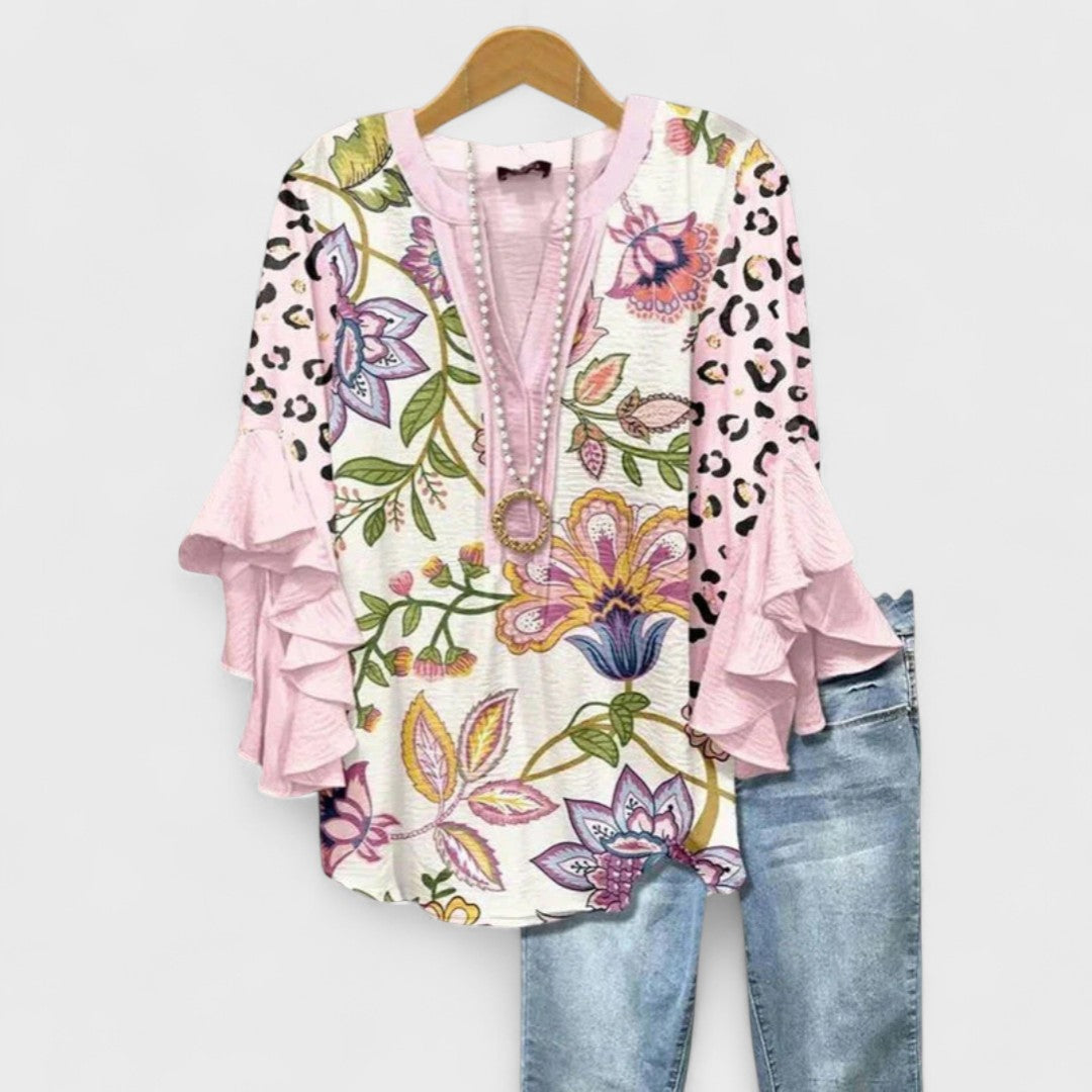 Amelie | V-Neck Ruffle Sleeve Blouse
