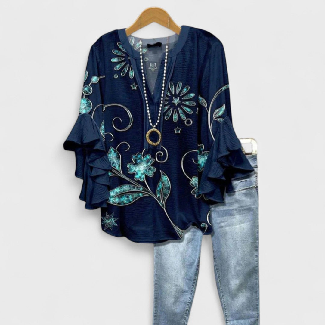 Amelie | V-Neck Ruffle Sleeve Blouse