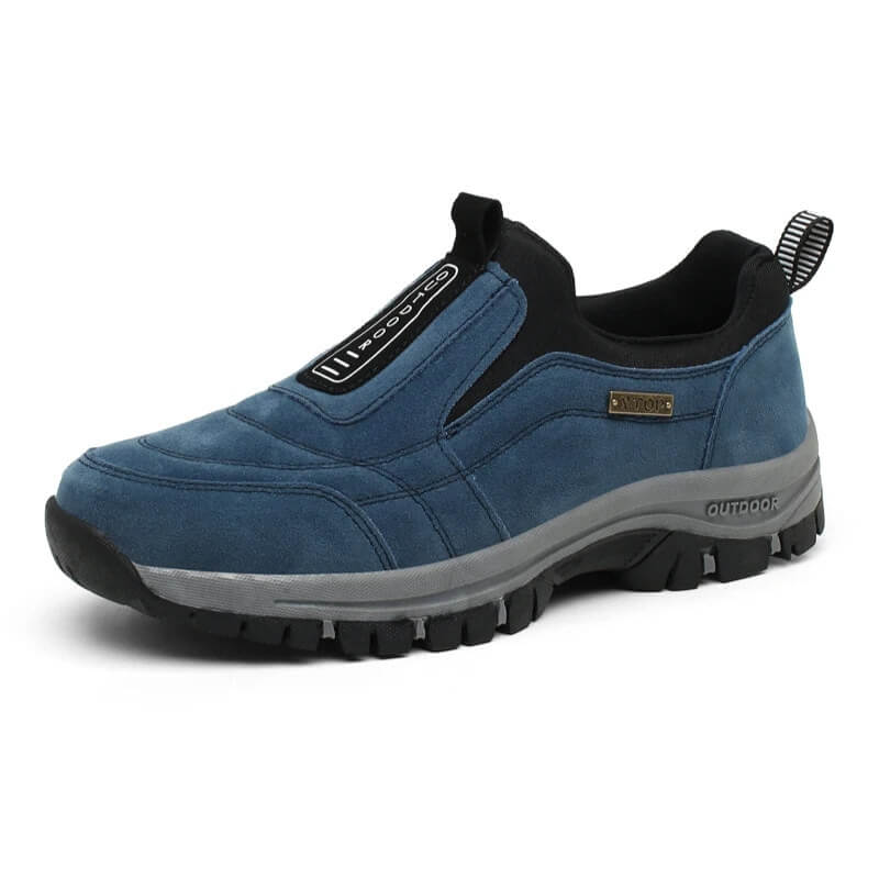 Lilian orthopedic shoes, blue suede-look slip-on with elastic side tab and chunky sole