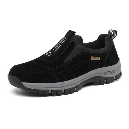 Lilian orthopedic shoes, black suede-look slip-on with elastic side tab and traction sole