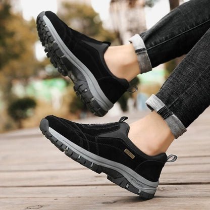 Lilian orthopedic shoes, black slip-on sneaker with lace accent and treaded sole