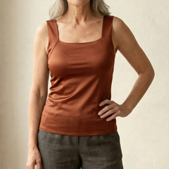 Roxy built-in comfort bra tank top in rust brown, square neck, thin straps