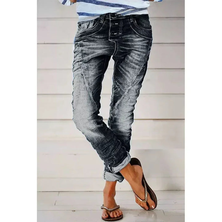 Stretch jeans in dark grey wash, five-pocket design, slim tapered legs