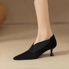 Elara suede heels, black pointed-toe pump with mid heel