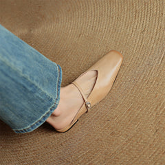 Miral genuine leather mules in apricot, low slip-on flat with buckle sling strap