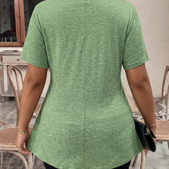 Light green short-sleeve peplum top shown from the back, scoop neckline