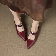 Alour genuine leather maroon mules with silver buckle slingback and pointed toe