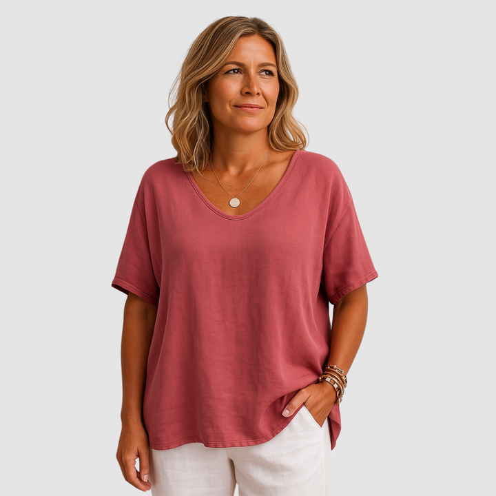 Loose-fit Madison™ T-shirt in rose with V-neck and short sleeves