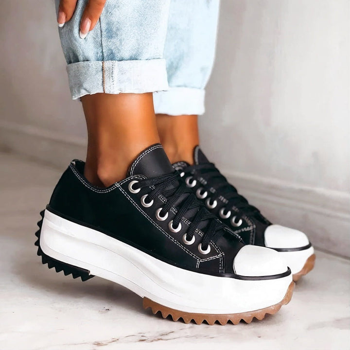 Dorothy™ women's lace-up sneakers in black with white platform sole