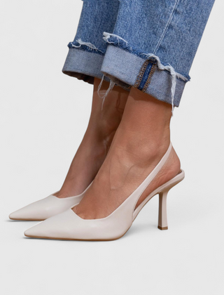 White real leather pointed-toe heels with slim high stiletto heel