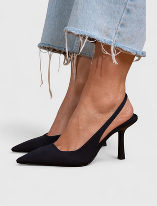 Black real leather pointed-toe heels with slim high stiletto heel