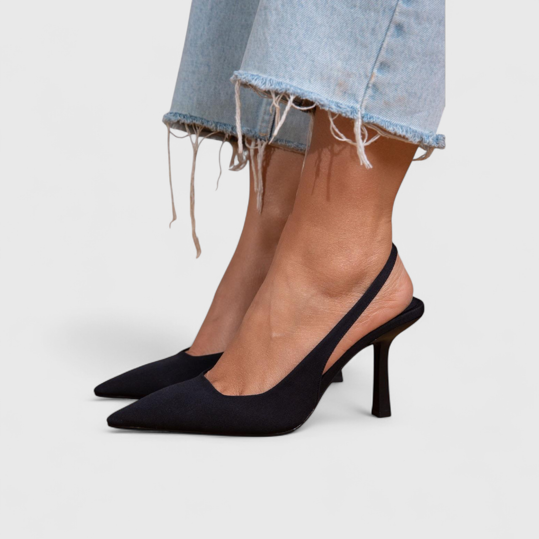 Black real leather pointed-toe heels with slim high stiletto heel