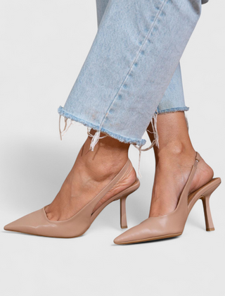 Light beige real leather pointed-toe heels with slim high stiletto heel