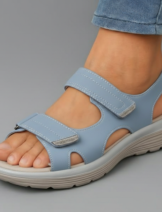 Sky blue orthopaedic support sandal with adjustable hook-and-loop straps and cushioned sole