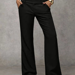 Black high-rise wide-leg trousers with button closure and belt loops