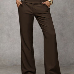 Dark brown high-rise wide-leg trousers with button closure and belt loops