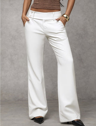 White high-rise wide-leg trousers with button closure and belt loops