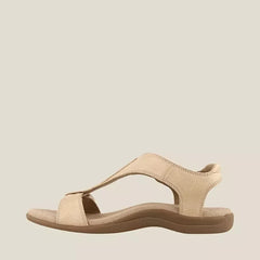 Beige orthopedic sandals with adjustable strap and cushioned sole