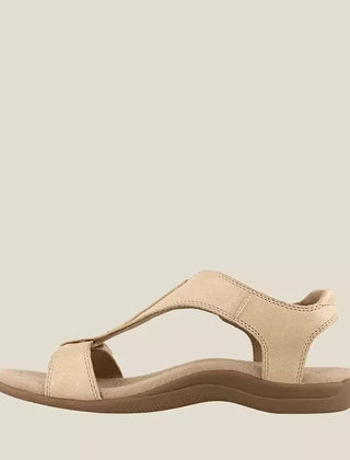 Beige orthopedic sandals with adjustable strap and cushioned sole