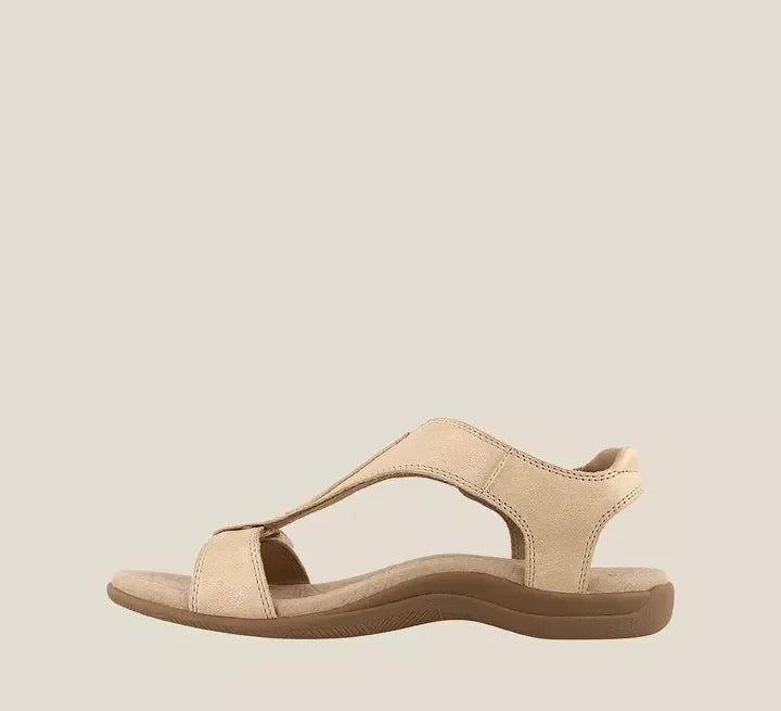 Beige orthopedic sandals with adjustable strap and cushioned sole