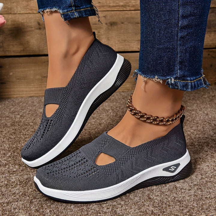 Odelia™ non-slip orthopedic shoes in dark gray/black knit, slip-on style with cutout