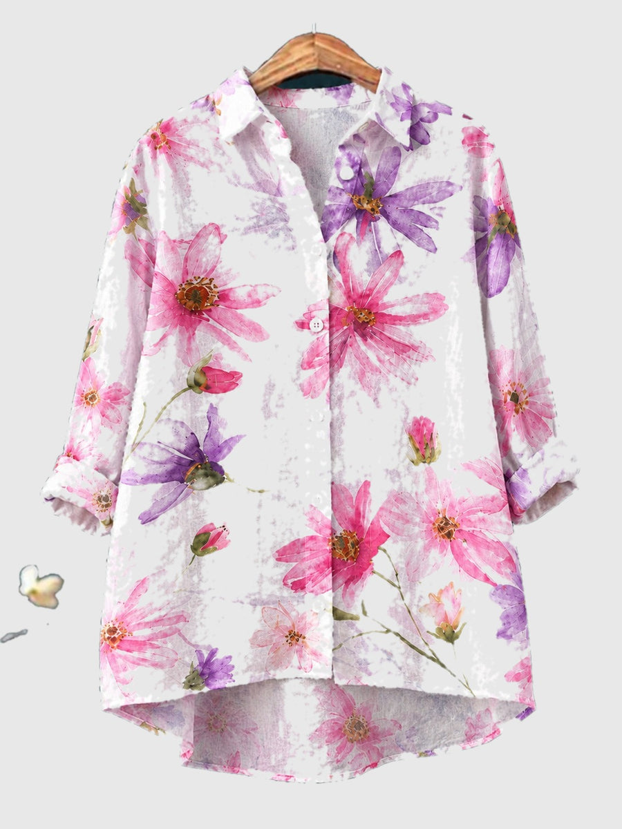 Wildflower watercolor shirt in multicolour floral print with button front, long sleeves