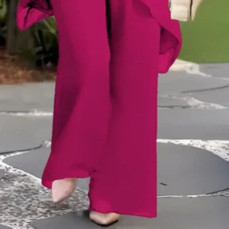 Rose wide-leg pants with front drape and asymmetric side vent