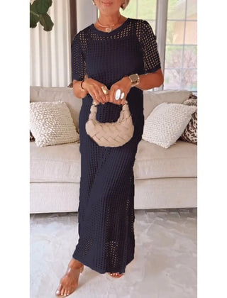 Dark cut-out long maxi dress with short sleeves and matching inner slip