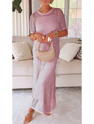 Lilac cut-out long maxi dress with short sleeves and matching inner slip