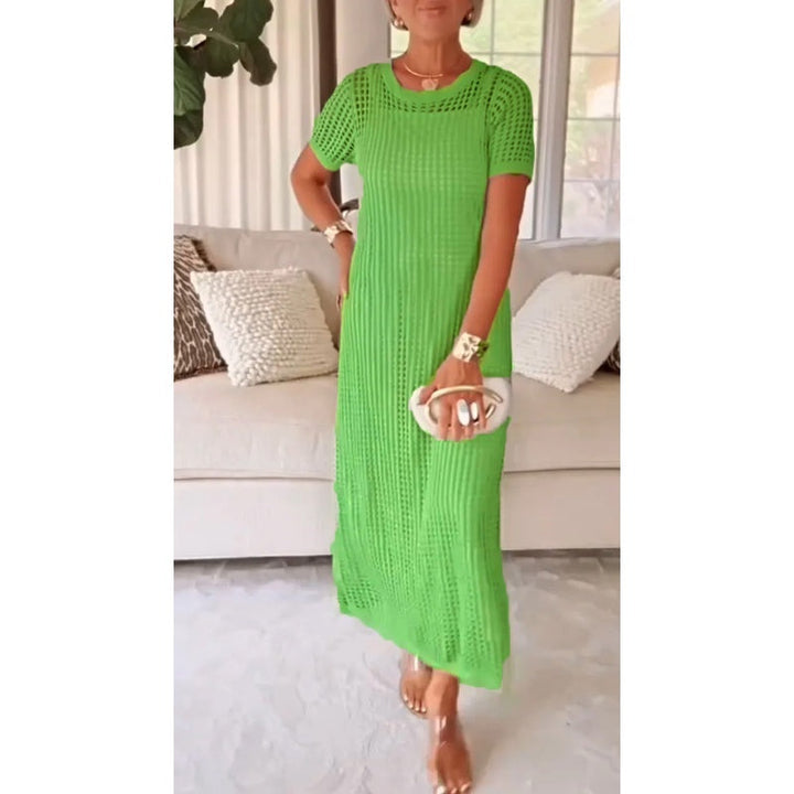 Bright green cut-out long maxi dress with short sleeves and matching inner slip