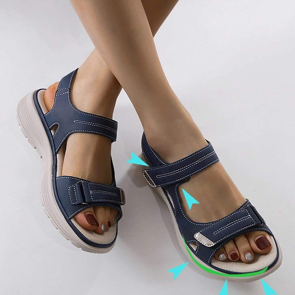 Blue supportive sandal with double straps and chunky cushioned sole