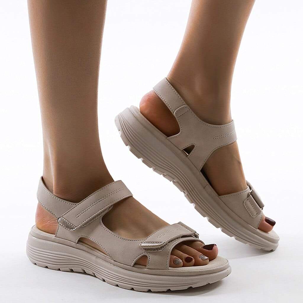 Nude beige sport sandal with open toe and adjustable side straps