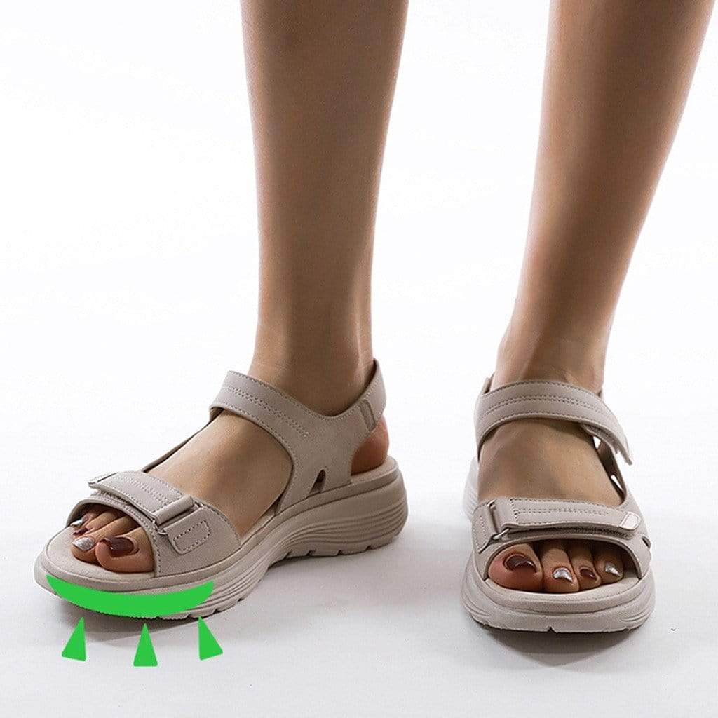 Nude beige supportive sport sandal with adjustable hook-and-loop straps
