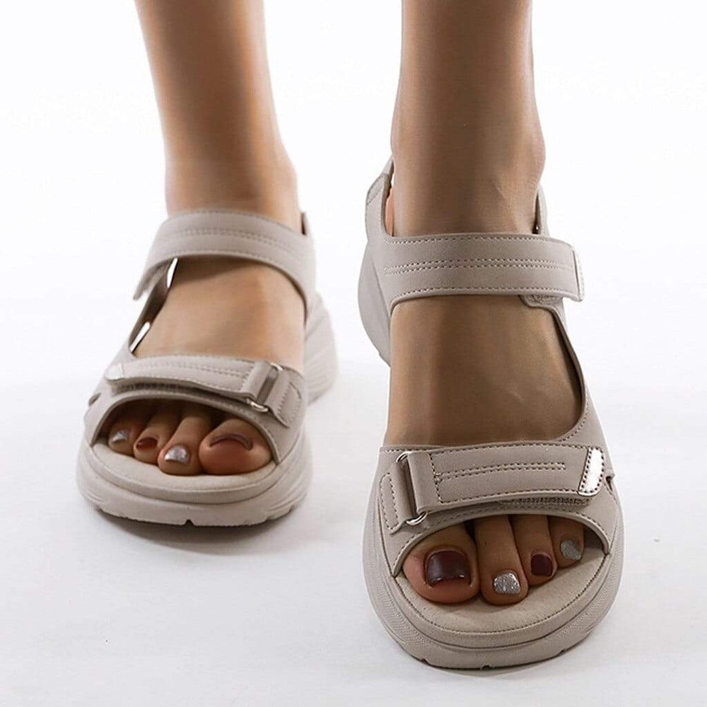 Nude beige supportive sandal with two hook-and-loop straps, open toe