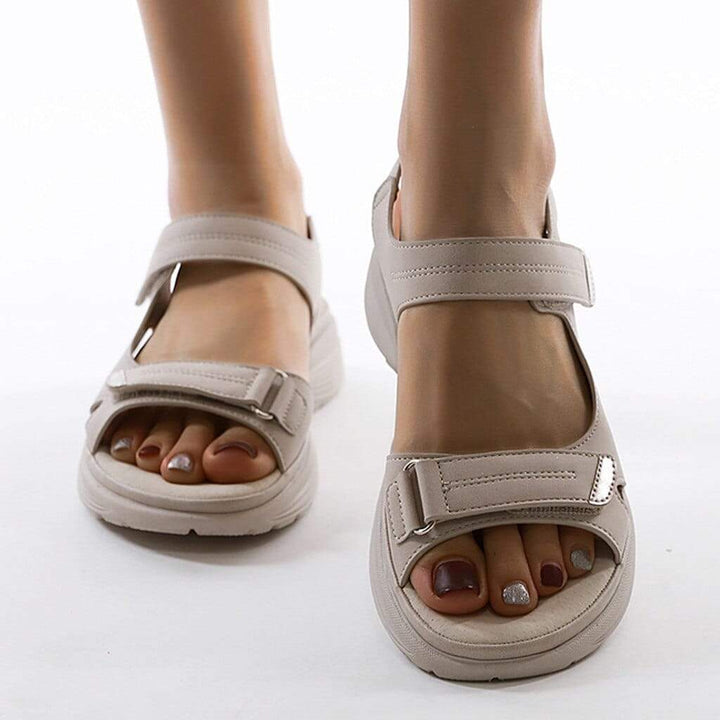 Nude beige supportive sandal with two hook-and-loop straps, open toe